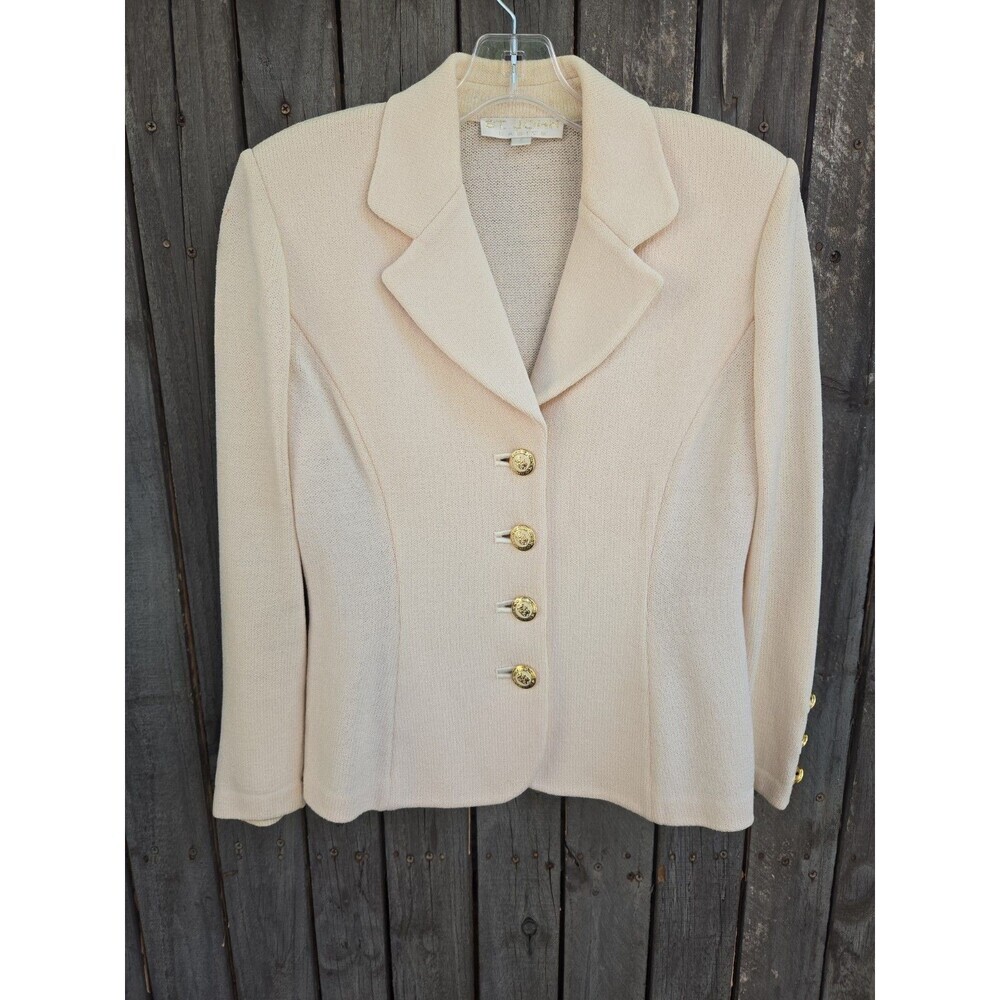 ST. JOHN basics cream Knit gold button front blazer size 4